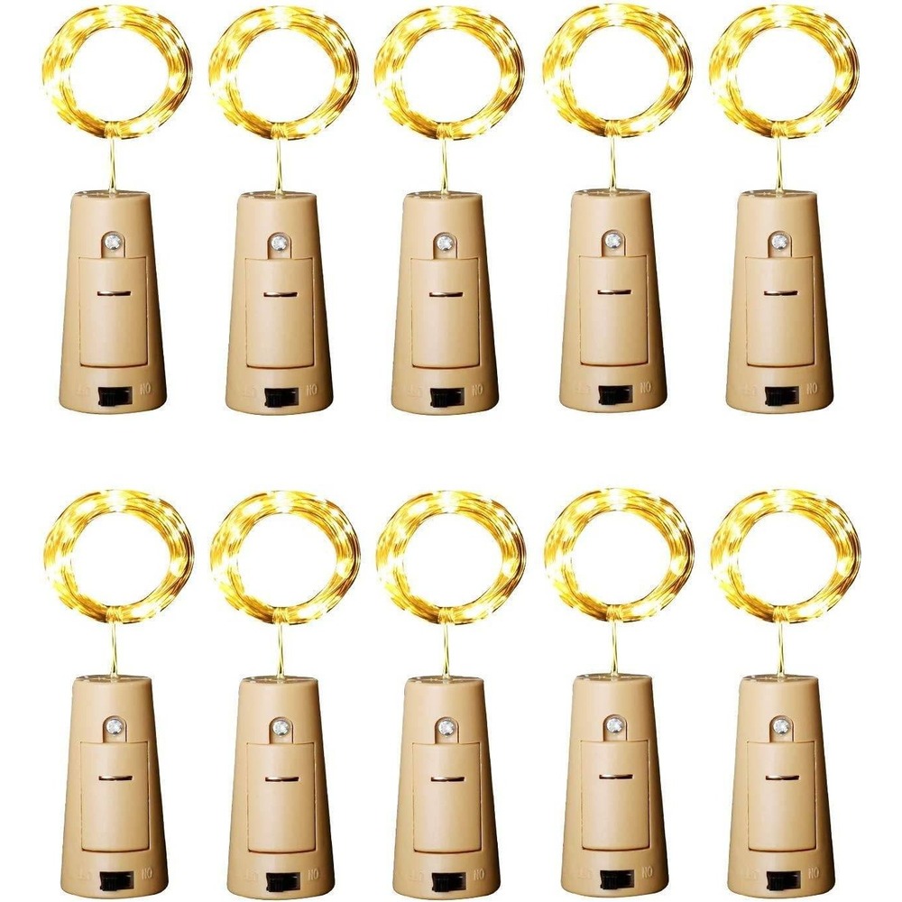 10 Pack Wine Bottle Cork Lights 12 LED Warm White Fairy String Lights Battery Op